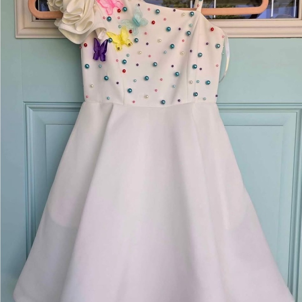 Jonathan Kayne Elegant White Kids Dress with Colorful Accents